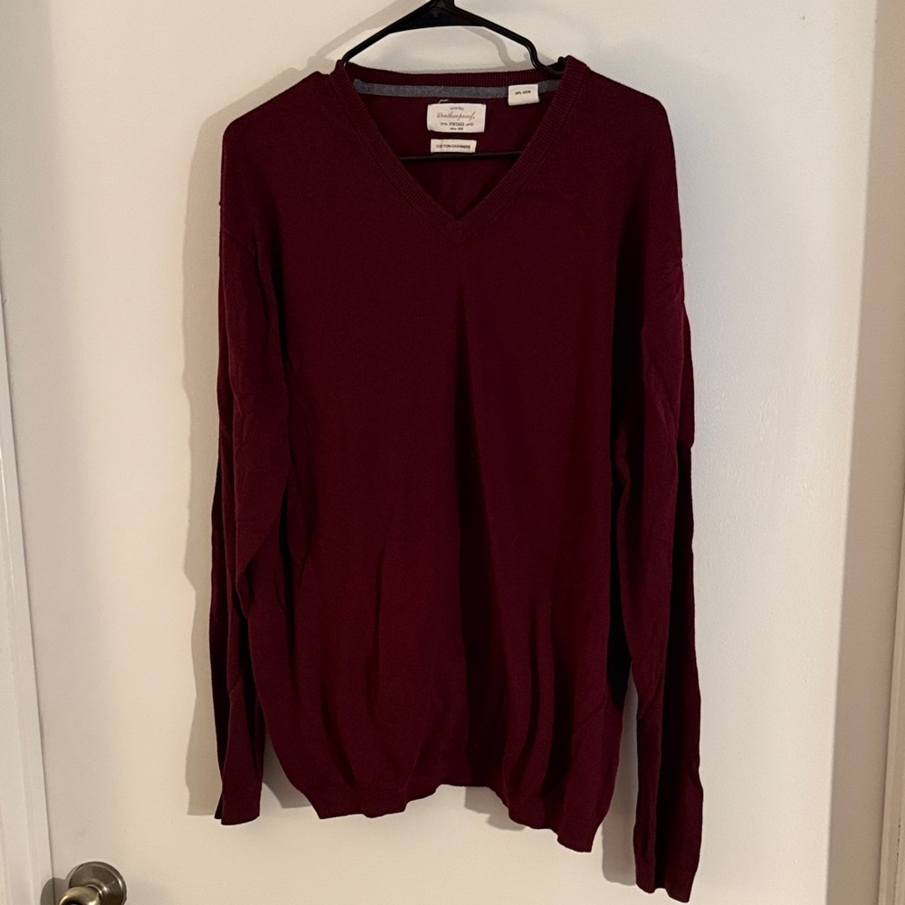 Weatherproof Men's Burgundy Cotton Cashmere V-Neck Sweater size XL